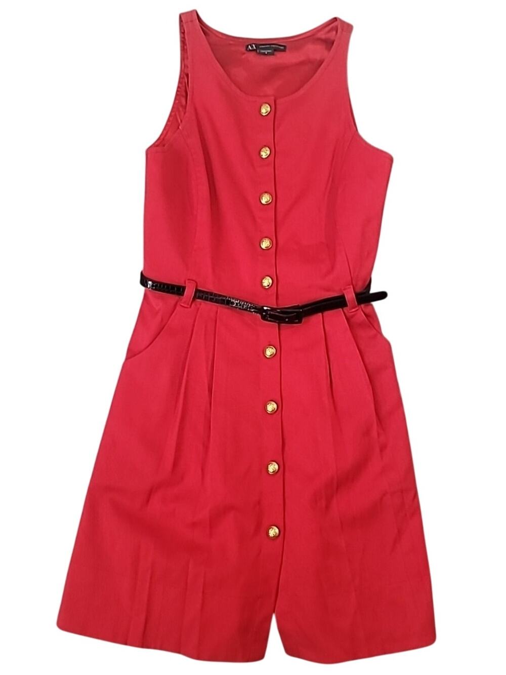 Armani Exchange Red Sleeveless Fit & Flare Dress Belted Size 0 Quiet Luxury